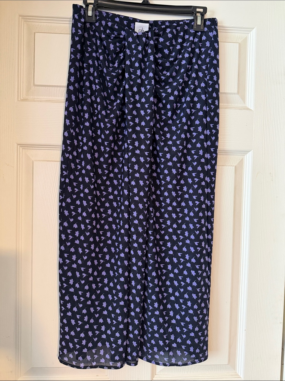 CAbi Navy Maxi Skirt with Lavender Print